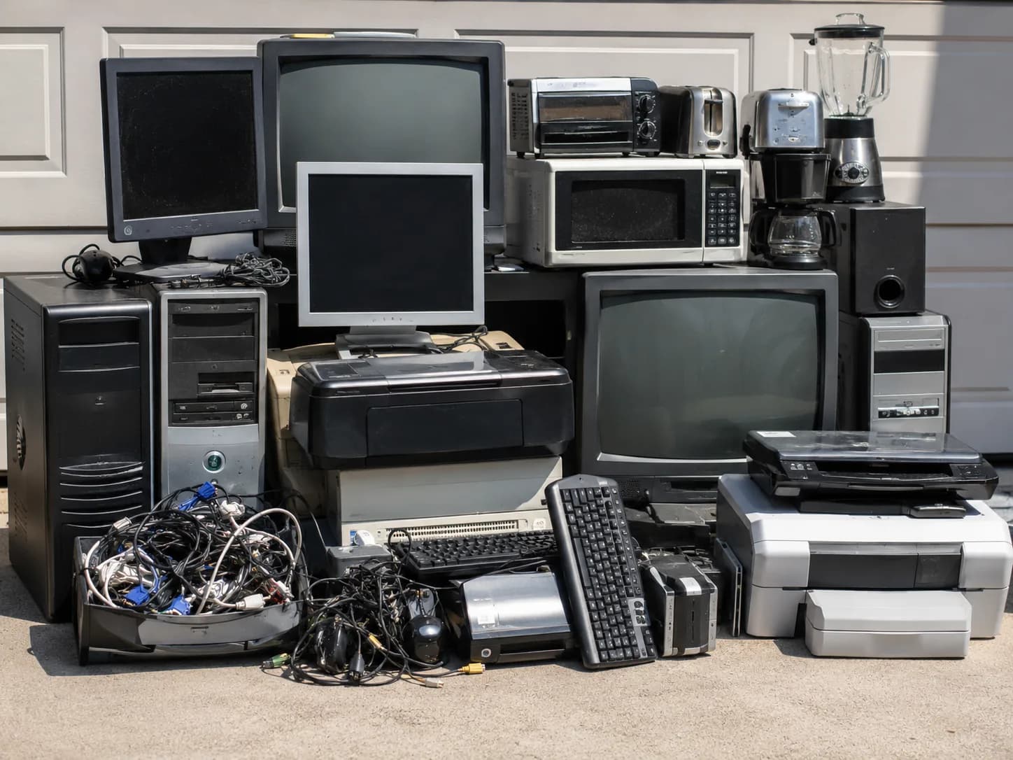 Old televisions, monitors, computers and printers sorted for recycling