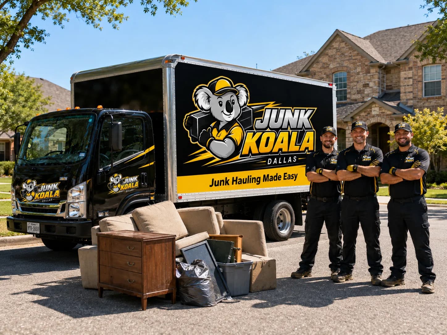 Junk Koala Dallas crew standing in front of their truck
